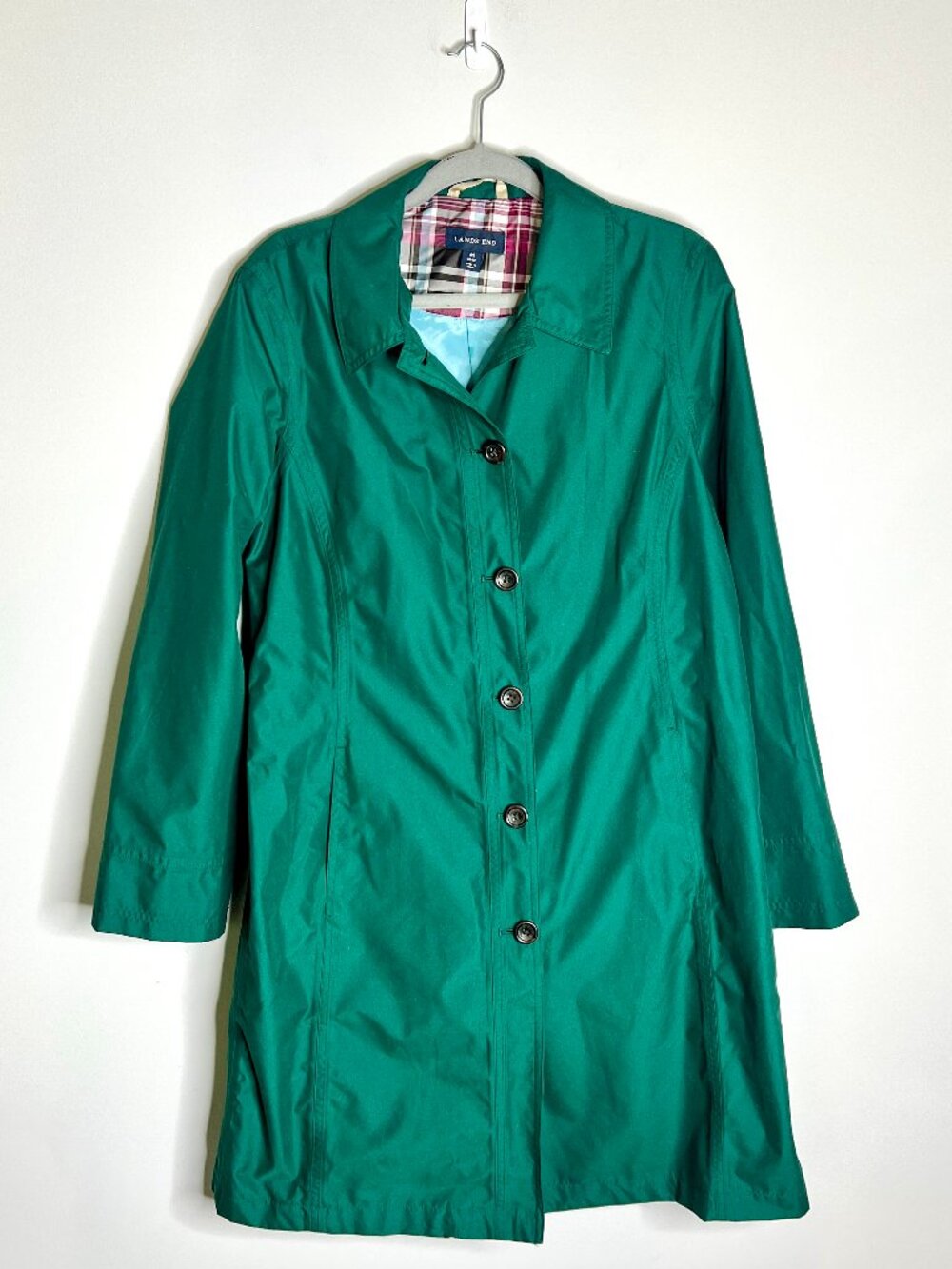 Lands' End Spring Green Trench Raincoat Cottagecore Academia Barn Chore Sz M